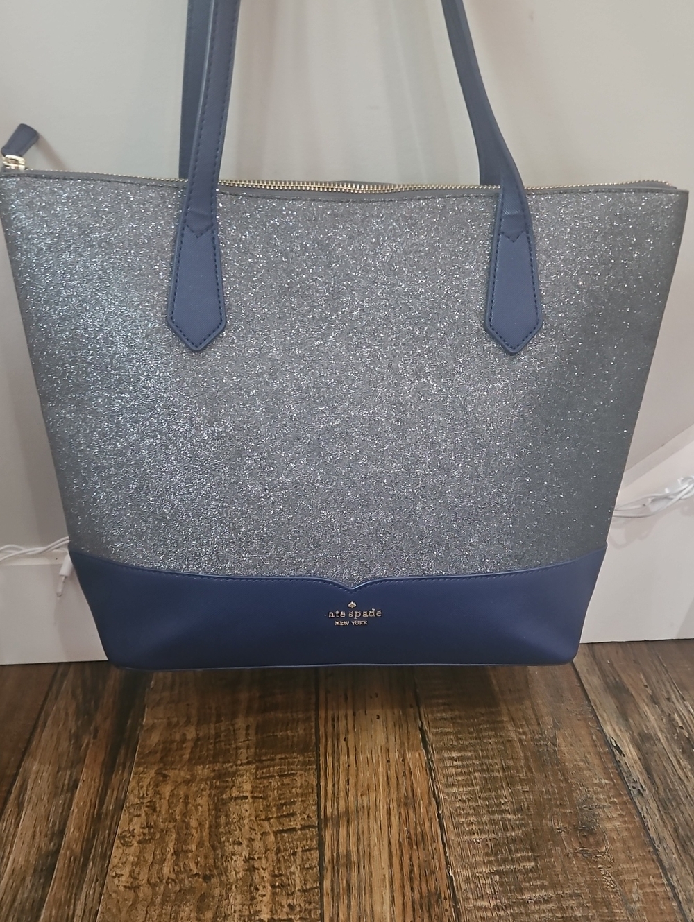 kate spade Navy Blue & Silver Glitter Leather Tote